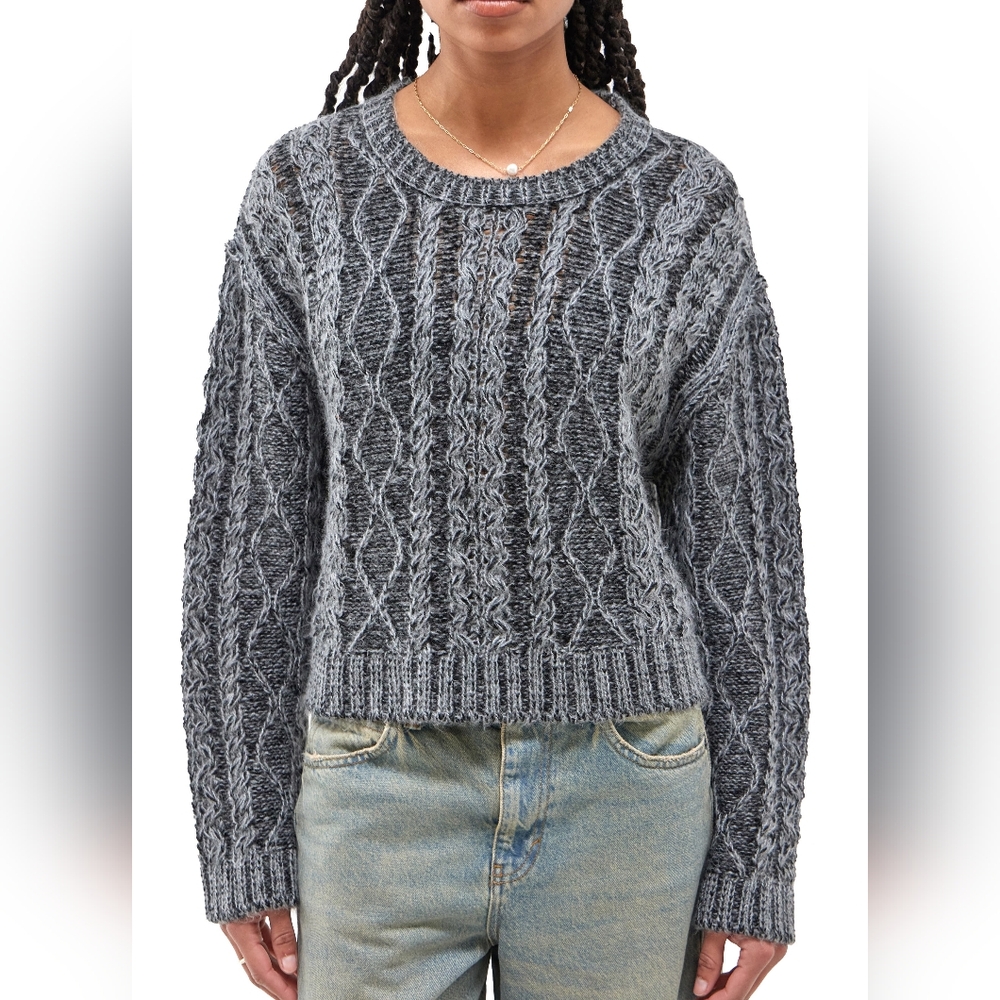 BDG Urban Outfitters Acid Crop Cable Knit Sweater Gray Large